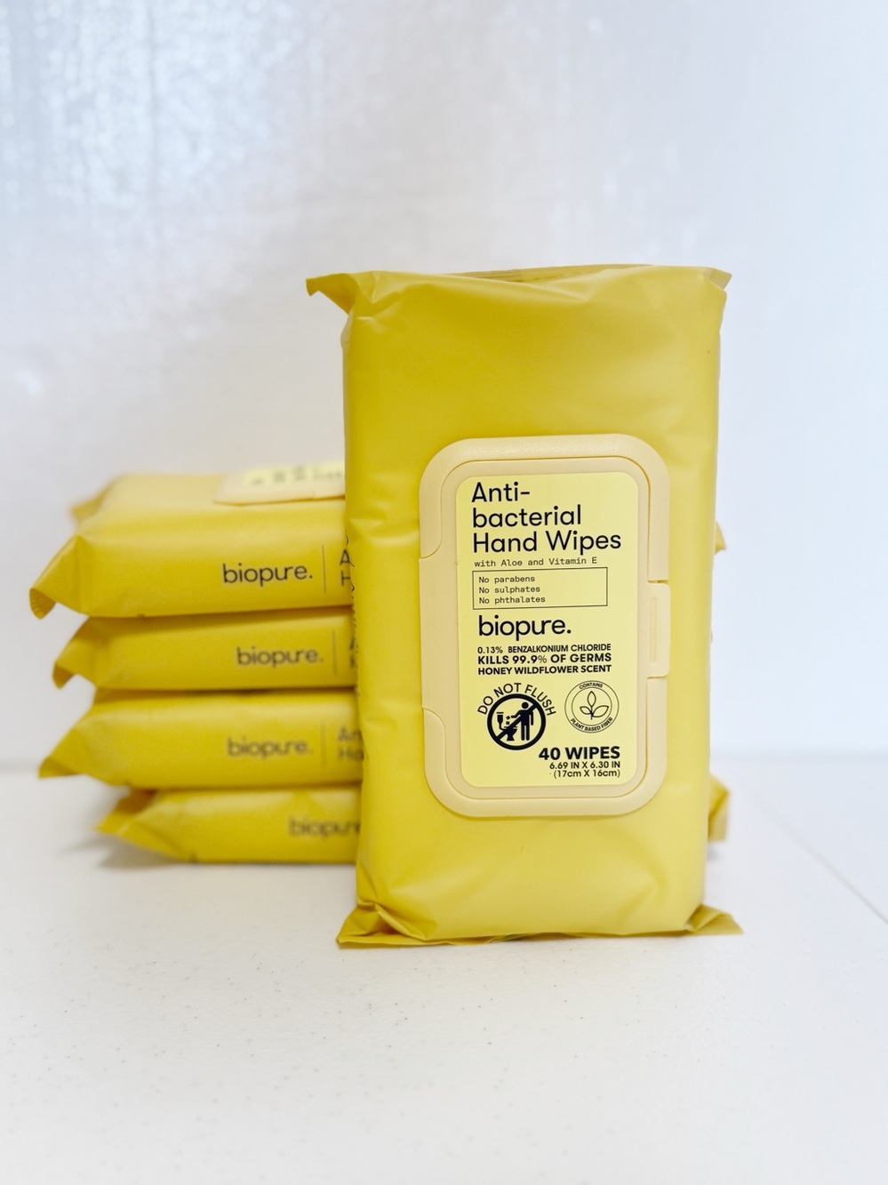 5 - Antibacterial Hand Wipes Honey Wildflower‎ Biopure 200 ct